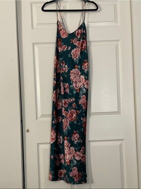 Free People Teal Maxi Dress with Pink Floral Print